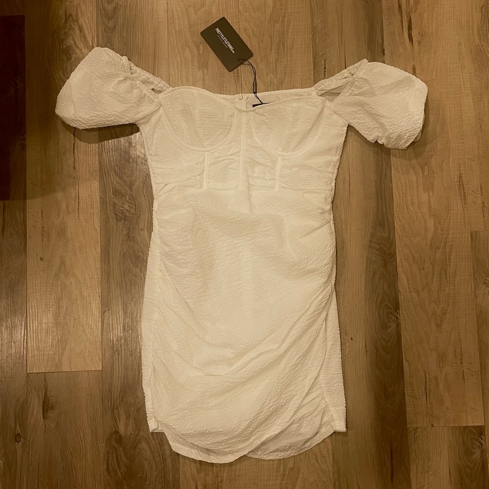 PRETTYLITTLETHING WHITE TEXTURED CORSET BODYCON DRESS